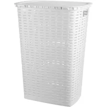Spetebo Kunststoff Wäschekorb in Rattan Optik 53 Liter - weiß - Wäschebox mit Deckel und Tragegriffen - Wäschetruhe Wäschesammler Wäschetonne mit Griff