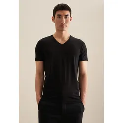 T-Shirt »Schwarze Rose«, Kurzarm V-Neck Uni, Gr. L, Schwarz, , 26039636-L