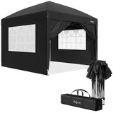 Zelsius Faltpavillon Faltbarer Pavillon 3x3 m mit Seitenwänden, Schwarz, Faltpavill, Löcher in den Füßen zur sicheren Befestigung mit Heringen schwarz