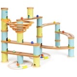 boppi Murmelbahn umweltfreundlich 89 Stück Holz Bambus-Labyrinth für Kinder mit 16 Murmeln - Konstruktion STEM Spielzeug für Jungen und Mädchen ab 3 Jahren - Erweitertes Paket