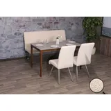 MCW Esszimmer-Set MCW-G55, 2er-Set Stuhl + Sitzbank 160cm, Edelstahl gebürstet Stoff/Textil Chenille creme