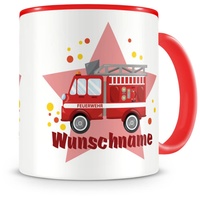 Samunshi® Kindertasse mit Namen Tasse Feuerwehr Auto Personalisierte Tasse mit Namen Kinder Kinderbecher mit Namen Kindergarten rot 300ml