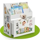 Juskys Kinderregal mit 3 Fächern und herausziehbarer Spielzeugkiste 63 x 30 x 70 cm Holz weiß