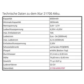 XTAR 21700 6000 mAh 1 St.