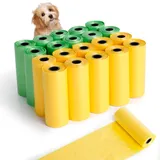 Romon Hundekotbeutel, 300 Stück Kotbeutel für Hunde Hundekotbeutel Biologisch Abbaubar Hundebeutel Kot Dog Poop Bags, Hundetüten Nachfüllpackung 22 x 30 cm, Grün, Gelb(20 Rollen, 15 Stück pro Rolle)