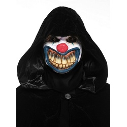 Maskworld Kostüm Horroclown Maske mit schwarzem Umhang, 2-teiliges Set zur schnellen, gruseligen Verwandlung schwarz