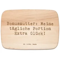 Mr. & Mrs. Panda Frühstücksbrett Glück Bonusmutter - Transparent - Geschenk, Frühstücksbrett, Opa, Frü, Birkenholz, (1-St), Exquisite Lasergravur