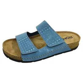 ROHDE Pantolette Leder Kork Klettverschluss Glitzer Soave 5414, Größe:41 EU, Farbe:Blau - 41