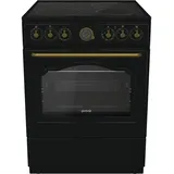 Gorenje Elektrostandherd mit Glaskeramik-Kochfeld/Retro Design / 60cm / 71 Liter/Gentle Close/Schnellaufheizung/AirFry/ExtraSteam/Pizzamodus/AquaClean/schwarz