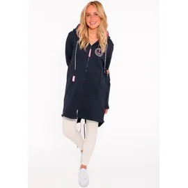 Zwillingsherz Jerseymantel ""Küste Meer Moin"", Damen, Gr. XS, blau (marine), Sweatware, Obermaterial: 50% Baumwolle, 50% Polyester, lässig geschnitten knielang, V-Ausschnitt, Mäntel, mit Kapuze, Taschen, Front und Backmotiv Küste Meer Moin