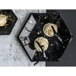 6 kleine Teller schwarz mit Muster gold