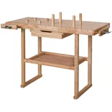 Tectake Holzwerkbank, mit 2 Schraubstöcken, 4 Stirnhölzer und 4 Bankhaken, 117 x 47,5 x 83 cm