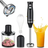 SOKANY 1710-4 Tauch-Stabmixer-Set, 4-in-1, leistungsstark, 500 W, 2 variable Geschwindigkeiten, Edelstahl-Handmixer, Stabmixer mit Schneebesen/Zerk... - Schwarz