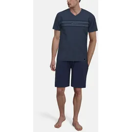 Bugatti Shorty "Turin", Herren, Gr. 54, blau (blau, mittel, meliert), Jersey, Obermaterial: 87% Baumwolle, 8% Polyester, 5% Elasthan, meliert, bequem kniefrei, V-Ausschnitt, Homewear-Sets Shorty, V-Ausschniitt, Kurzarm, kurze Hose, mit Logo, Baumwollmix