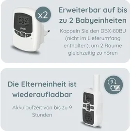 Alecto DBX-80 - Babyphone mit Reichweite von bis zu 3.000 Metern, weiß/anthrazit - Weiß,