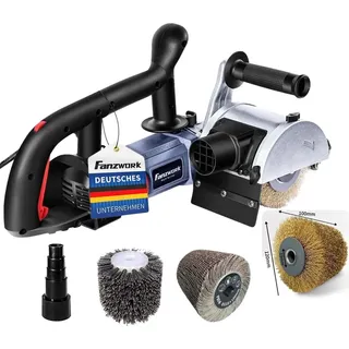 fanzwork V2 1500 Watt Satiniermaschine zur Renovierung von Oberflächen aller Art, mit Staubsaugung-Anschluss, Drehzahlregelung, Kugelgriff, Stahldraht& Nylon &
