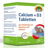 Sunlife Calcium + D3 Tabletten - 1 x 150 Stück - Calcium & Vitamin D3 Tabletten für Knochen & Zähne - Calcium hochdosiert - Nahrungsergänzung mit 400mg Calcium & 5μg Vitamin D3 pro Tablette