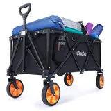 Ohuhu Bollerwagen Faltbar Handwagen mit Verstellbarem Griff für All-Terrain, 145L 180kg Belastbarkeit Strandwagen Gartenwagen Gerätewagen mit Seitentasche für Garten Camping Einkaufen, Schwarz