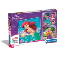 CLEMENTONI Supercolor Disney Princesses Puzzle 3 x 48 Teile - Disney Puzzle für Kinder ab 5 Jahren - buntes Kinderpuzzle mit besonderer Leuchtkraft & Farbintensität 25304