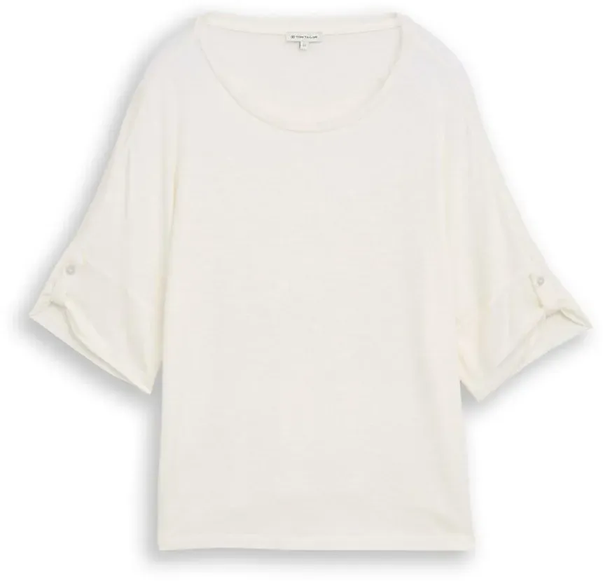 TOM TAILOR Damen T-Shirt mit Turn-Up-Funktion, weiß, Uni, Gr. XS