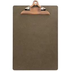 Securit® Holz-Speisekartenklemmbrett - Edelstahlclip - A4. Brauner Clip, graues Klemmbrett.