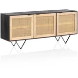 FineBuy Sideboard 175cm Mango Design Kommode mit 3 Rattan Wiener Geflecht Türen Schwarz