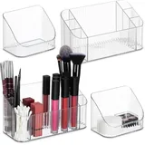 Relaxdays Kosmetik Organizer 2er Set Kunststoff, Beauty Organizer für Make Up, Pinsel & Co., Badbehälter, transparent