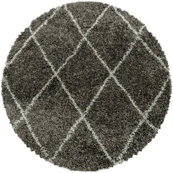 Carpetsale24 Hochflor Teppich Rauten Design Flauschiger Langflor Wohnzimmerteppich, Taupe, 160 cm Rund