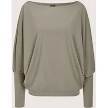 Madeleine Langarmshirt MADELEINE "Langarmshirt Lockeres Longsleeve mit Fledermausärmeln", Damen, Gr. 40, grün (schilf), Obermaterial: 62% Viskose CV. 30% Polyamid PA. 8% Elasthan EL., Modern, schmal, U-Boot-Ausschnitt, Shirts Langarmshirt, Weite Fledermausärmel