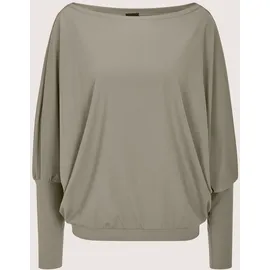 Madeleine Langarmshirt MADELEINE "Langarmshirt Lockeres Longsleeve mit Fledermausärmeln", Damen, Gr. 40, grün (schilf), Obermaterial: 62% Viskose CV. 30% Polyamid PA. 8% Elasthan EL., Modern, schmal, U-Boot-Ausschnitt, Shirts Langarmshirt, Weite Fledermausärmel