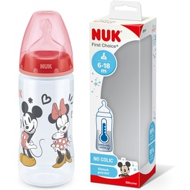 NUK Babyflasche First Choice+ | Disney Minnie Mouse 300 ml | Anti-Colic-Ventil | BPA-frei | Trinksauger aus Silikon | Mickey und Maus | rot