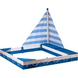 Dobar Holzsandkasten Maritim mit Segel Blau/Weiß