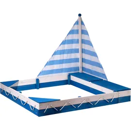 Dobar Holzsandkasten Maritim mit Segel Blau/Weiß