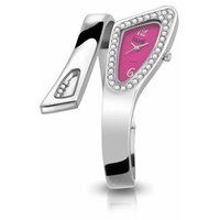 Design Damenuhr von FAME Spangenuhr Stahl Silber Pink Strass Armbanduhr Uhr