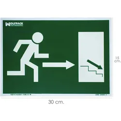 Fluoreszierendes Schild / Fluoreszierendes Schild / Fluoreszierendes Schild Ausgang Treppe rechts unten 21x30 cm.