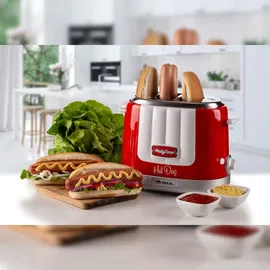 Ariete 206R Party Time 2 in 1 Hot Dog Maker, rot - Erhitzt 2 Würstchen und röstet zwei Hot Dog - Brötchen gleichzeitig