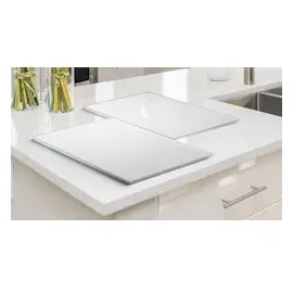 ALLboards Glas Herdabdeckplatte Schneidebrett PREMIUM SUPER WHITE 2er Set Arbeitsplatte Herdschutz Deko für Küchen Gehärtetes Glas, 2 Stück – 52x30cm