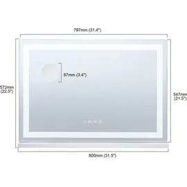 Vevor Hollywood Schminkspiegel mit Beleuchtung, Kosmetikspiegel mit 3 Farbbeleuchtungsmodi, LED-Schminkspiegel mit Lichtern, 5-fache Vergrößerung, Bluetooth, USB, Smart-Touch-Steuerung, 797x547mm