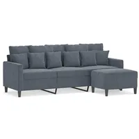 vidaXL 3-Sitzer-Sofa mit Hocker Dunkelgrau 180 cm Samt