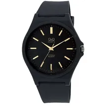 Q&Q Silikonuhr für Herren, 10 ATM, schwarz/goldfarben