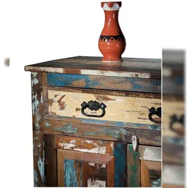 SIT Möbel SIT-Möbel Riverboat 9169-98 Hochkommode, 2 Holztüren, 1 Schublade, recyceltes Altholz, bunt lackiert, 82 x 40 x 120 cm