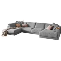 KAWOLA Sofa MADELINE Wohnlandschaft U-Form Cord grau Longchair rechts