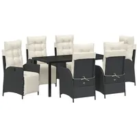 VidaXL 7-teiliges Garten-Esszimmer Set in Schwarz aus Poly-Rattan