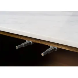 MASSIVMOEBEL24.DE Sideboard Mango 145x40x76 braun lackiert / Marmor weiß BARCELONA #203