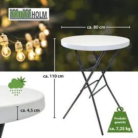 Baumarktplus Stehtisch klappbar Ø 80 cm Tischplatte Höhe 110 cm Stahlgestell Partytisch Bistrotisch in weiß