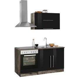 kochstation Küchenzeile KS-Samos 160 cm schwarz hochglanz