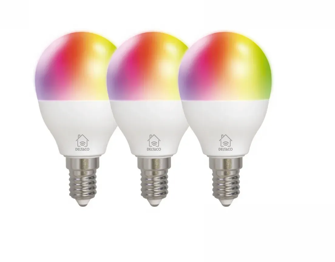Deltaco Smart Home RGB-Lampen, E14, G45, 5W, Miniglobe, 3er-Pack