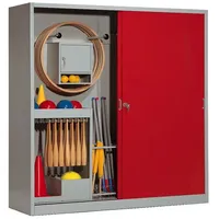C+P Sportgeräteschrank mit Vollblech-Schiebetüren (Typ 5). HxBxT 195x190x60 cm