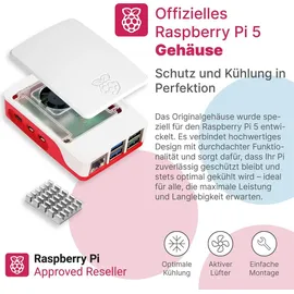 BerryBase Raspberry Pi 5 Starterkit, 64GB microSDHC inkl. Pi OS, Gehäuse, Netzteil, HDMI-Kabel und Zubehör - RAM: 2GB - Farbe: weiß