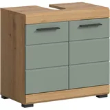 furnling Waschbeckenunterschrank Scott, Matte Salbei Front, 2 Türen, 2 Fächer, Unterschrank mit Siphon-Ausschnitt, Front mit Rillenfräsung, Breite 60 cm, Korpus Artisan Eiche